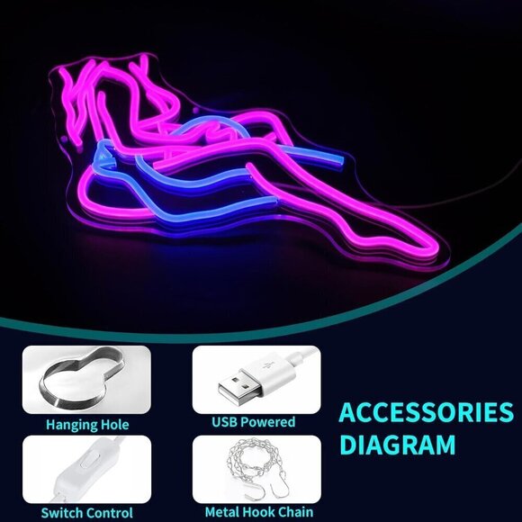 Lady Neon Sign Led Light Pink Preppy Girls Room USB Powered for Wall Decor - Picture 3 of 7